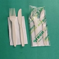 Set cuchillo + tenedor +servilleta en almidón maíz biodegradable caja 100 kits - comprar online