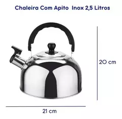 Chaleira Inox Apito 2 Litros Com Tampa e Alça Cozinha Fogão - Kehome