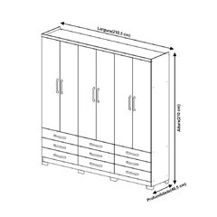 Imagem do Roupeiro Lara 6 Portas e 9 Gavetas com pés - Henn