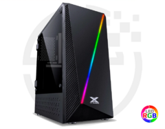 GABINETE GAMER PYXIS COM JANELA DE ACRÍLICO COM DOBRADIÇA FRONTAL PRETA COM FITA LED RGB