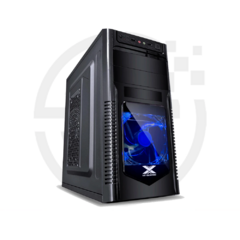 GABINETE GAMER ORION COM JANELA FRONTAL EM ACRÍLICO PRETO COM FRENTE 120MM LED AZUL