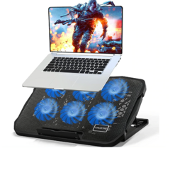 Suporte de resfriamento para laptop para laptop para jogos, seis ventiladores, duas portas USB, 2400 RPM, suporte para notebook ajustável para laptop