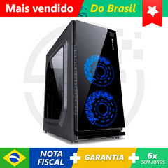 GABINETE GAMER CRATER COM JANELA DE ACRÍLICO PRETO COM 2 X FRENTE 120MM 15 PONTOS LED AZUL