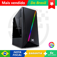 GABINETE GAMER PYXIS COM JANELA DE ACRÍLICO COM DOBRADIÇA FRONTAL PRETA COM FITA LED RGB