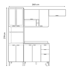 Cozinha Firenze 4 módulos c/ Vidro - Espaço para Refrigerador, Estrutura em MDP - Demobile - comprar online