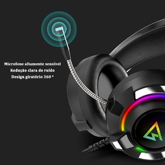 Fones de ouvido de jogos com fio com luz led microfone virtual 7.1 com cancelamento de ruído vibração fone de para pc gamer - comprar online