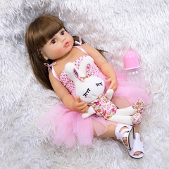 Grande promoção para presente de brinquedo de silicone de corpo inteiro de princesa rosa menina criança renascida 55 cm - EletromoveisClauro