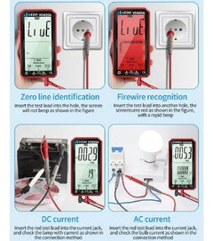 Multímetro anti-queimadura automático inteligente vermelho ac + dc 600mv portátil led portátil portátil bateria digital AAA na internet