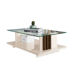 Mesa de Centro Retangular com Tampo de Vidro Frizz Off White Savana - MADETEC - comprar online