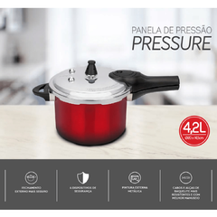 Panela de Pressão Pressure 4,2 Litros Vermelho - Panela em Alumínio - Brinox - EletromoveisClauro