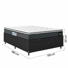 Cama Box Baú Casal Colchão Espuma D33 Pillow Top Millenium 138x188x60cm Cinza/preto Hellen - Suporta até 120kg por Pessoa - loja online