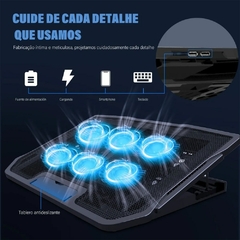 Suporte de resfriamento para laptop de jogos com seis ventiladores 2 USB 2400 RPM suporte para laptop ajustável - loja online