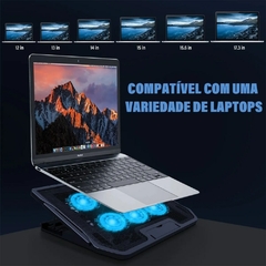 Suporte de resfriamento para laptop de jogos com seis ventiladores 2 USB 2400 RPM suporte para laptop ajustável - EletromoveisClauro