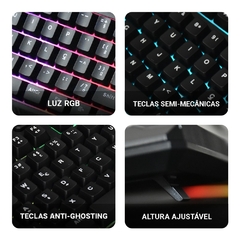 Teclado de jogo semi-mecânico azul preto interruptor USB RGB/Tecnologia semi-mecânica sentido teclado retroiluminado GK200P - comprar online