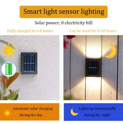 Lâmpadas de decoração de jardim à prova d'água LED solar inteligente para varanda pátio luz de parede de rua para jardim lâmpada solar ao ar livre - EletromoveisClauro