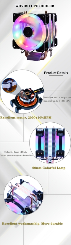 Imagem do GMRGB CPU Cooler 3 Pinos RGB PC Silencioso Intel LGA 775 1200 1150 1151 1155 AM AM2 AM3 AM4 CPU Ventilador de Refrigeração