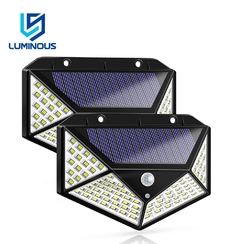 Luminária de parede solar para jardim com 3 funções e sensor de presença à prova d'água 100 leds-painel solar - comprar online