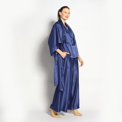 Kimono Longo | Seda Jacquard | Marinho
