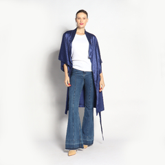 Kimono Longo | Seda Jacquard | Marinho - comprar online