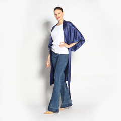 Kimono Longo | Seda Jacquard | Marinho na internet
