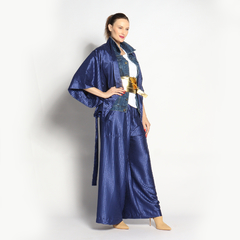 Kimono Curto | Seda Jacquard | Marinho