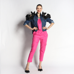 Jaqueta Carla - Blue Jeans com babados de Tafetá - loja online