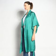 Kimono Longo | Seda Jacquard | Verde - loja online