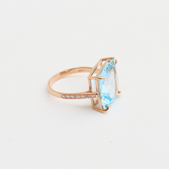 Anel Quadrado - Topázio Azul, Diamantes e Ouro Rose 18k na internet