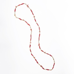 Imagem do Colar Longo - Coral Vermelho , Pérolas, Hematitas, Ouro 18k