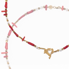 Imagem do Colar Coração Baiano - Coral Vermelho , Pérolas, Hematitas, Ouro 18k e Diamantes