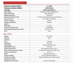 Grupo Electrógeno Generador Monofasico 4,1 Kva Motor 8 Hp - comprar online