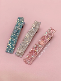 Hair Clips Cristal 3D Trio: Rosa, Azul e Branco