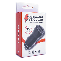 Carregador Veicular 2 Saidas ( 1 usb | 1 tipo c) Hayom Preto Cr1203