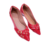 Sapatilha bico fino alongada Cinderella Foot Vemelha com detalhe de taxas douradas