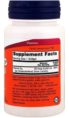 Vitamina D3 2000Ui (120 Softgels) Now Foods - comprar online