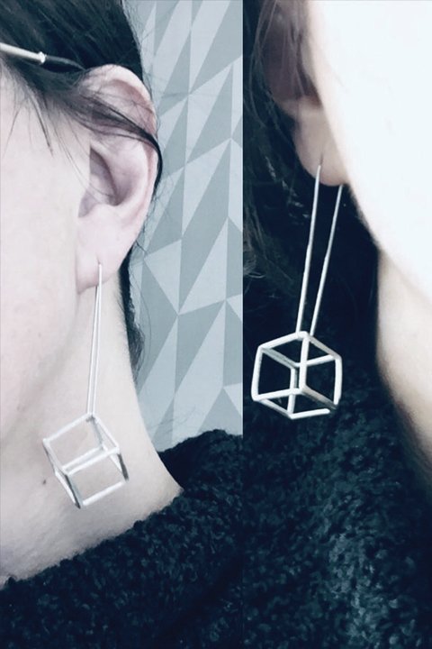 AROS CUBO LARGOS. PLATA 925