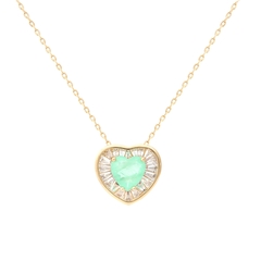 Brinco Banho De Ouro 18k - Coração Esmeralda Com Cristal Branco