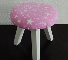 Banco de madera tapizado, temática "Rosa estrellas"