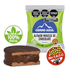 Alfajor Cerro Azul. Mousse de Chocolate 100% vegetal. Sin TACC. 55g