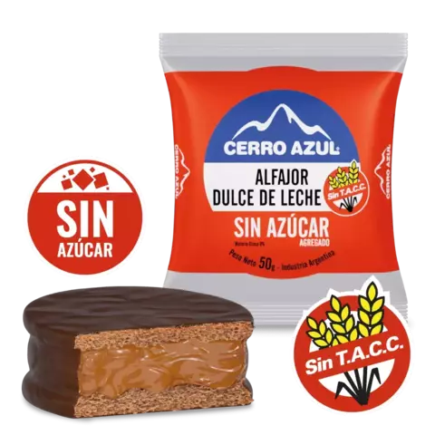 Alfajor Cerro Azul. Dulce de leche sin azucar. Sin tacc 55g