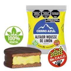 Alfajor Cerro Azul. Mousse de Limon 100% vegetal. Sin TACC. 55g