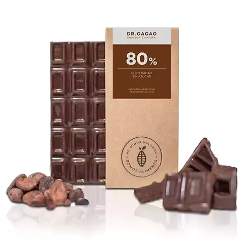 Chocolate 80% Puro cacao, sin azúcar agregada Dr. Cacao 80g