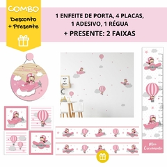 Combo Menina Aviadora Rosa KIT Com Enfeite de Porta MDF