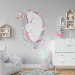 Adesivos Parede Infantil Cabeça Unicornio Estrelas Cilios - comprar online
