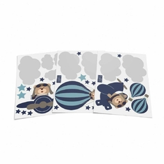 Combo Urso Aviador Azul Marinho KIT Com Enfeite de Porta MDF