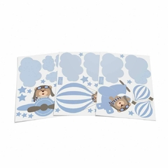 Combo Urso Aviador Azul KIT Com Enfeite de Porta MDF - comprar online