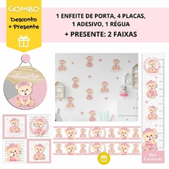 Combo Ursinha Princesa Realeza KIT Com Enfeite de Porta MDF