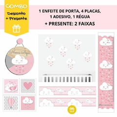 Combo Chuva de Amor Rosa KIT Com Enfeite de Porta MDF