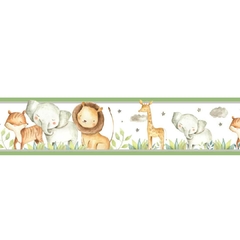 Combo Animais Safari Aquarelado Verde KIT Com Enfeite de Porta MDF - Mamãe Decoradora - Quadros, Placas e Adesivos.