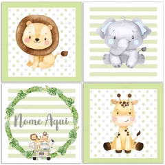 ANIMAIS SAFARI AQUARELA KIT PLACAS DECORATIVAS MENINO